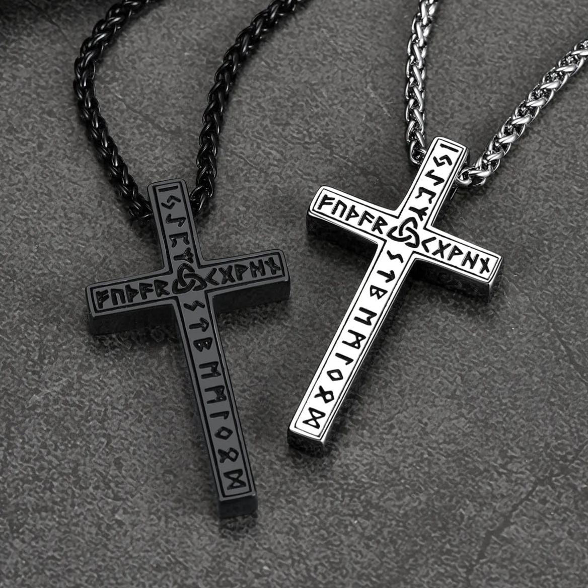 Viking Rune Cross Pendant Necklace for