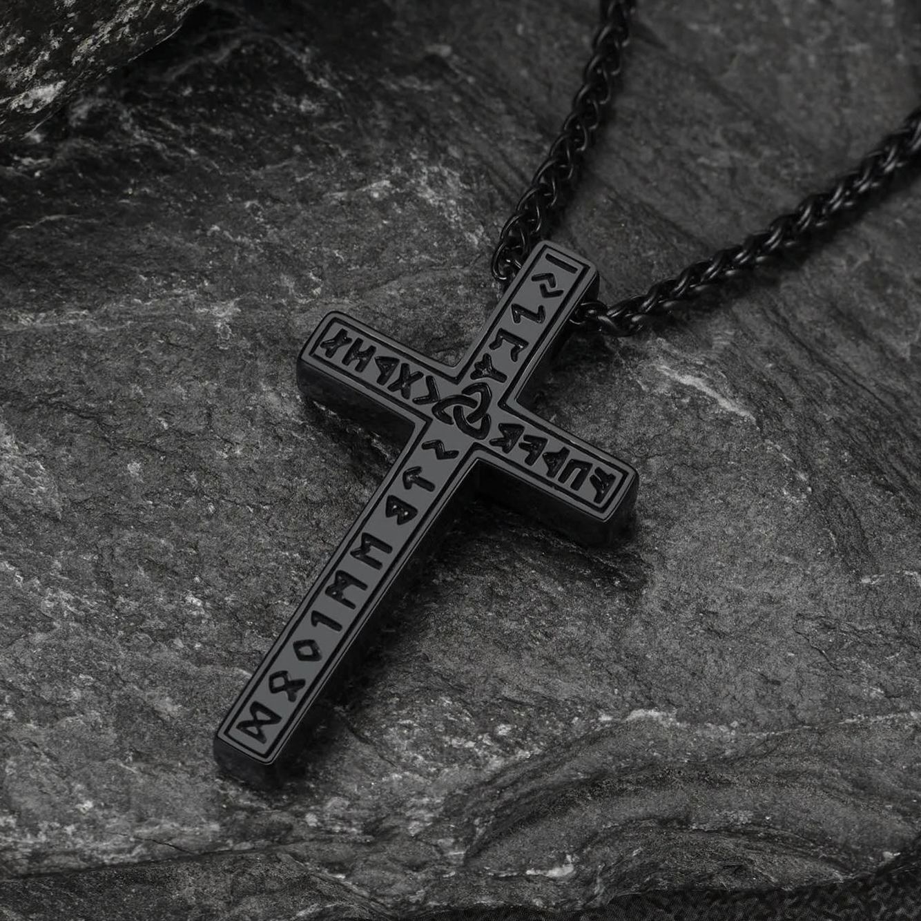 Viking Rune Cross Pendant Necklace for