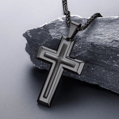 Christian Black Enamel Cross Pendant Necklace for