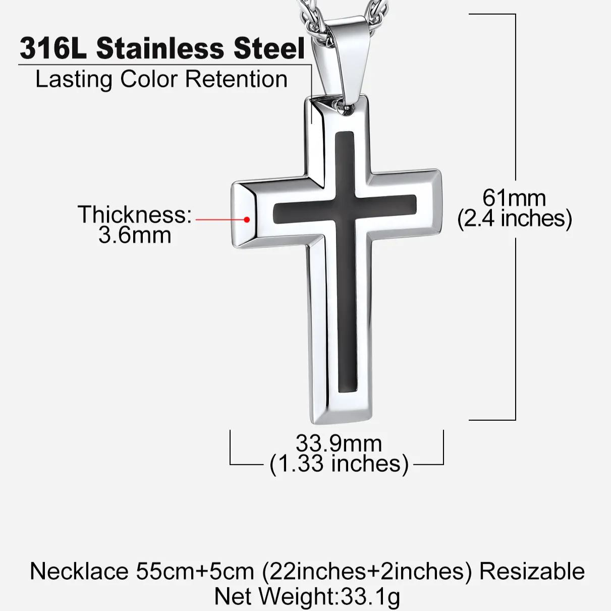 Christian Black Enamel Cross Pendant Necklace for