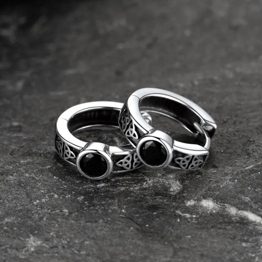Black Onyx Celtic Knot Huggie Hoop Earrings for