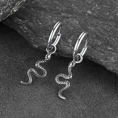 Punk Crawl Snake Drop Hoop Earrings for