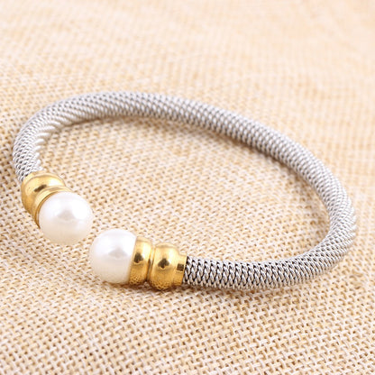 Imitation Pearl Bracelet for / Stainless Steel Bracelet in Gold and Silver Colour