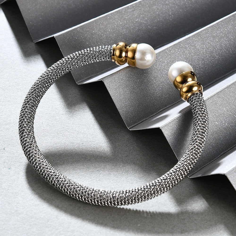 Imitation Pearl Bracelet for / Stainless Steel Bracelet in Gold and Silver Colour