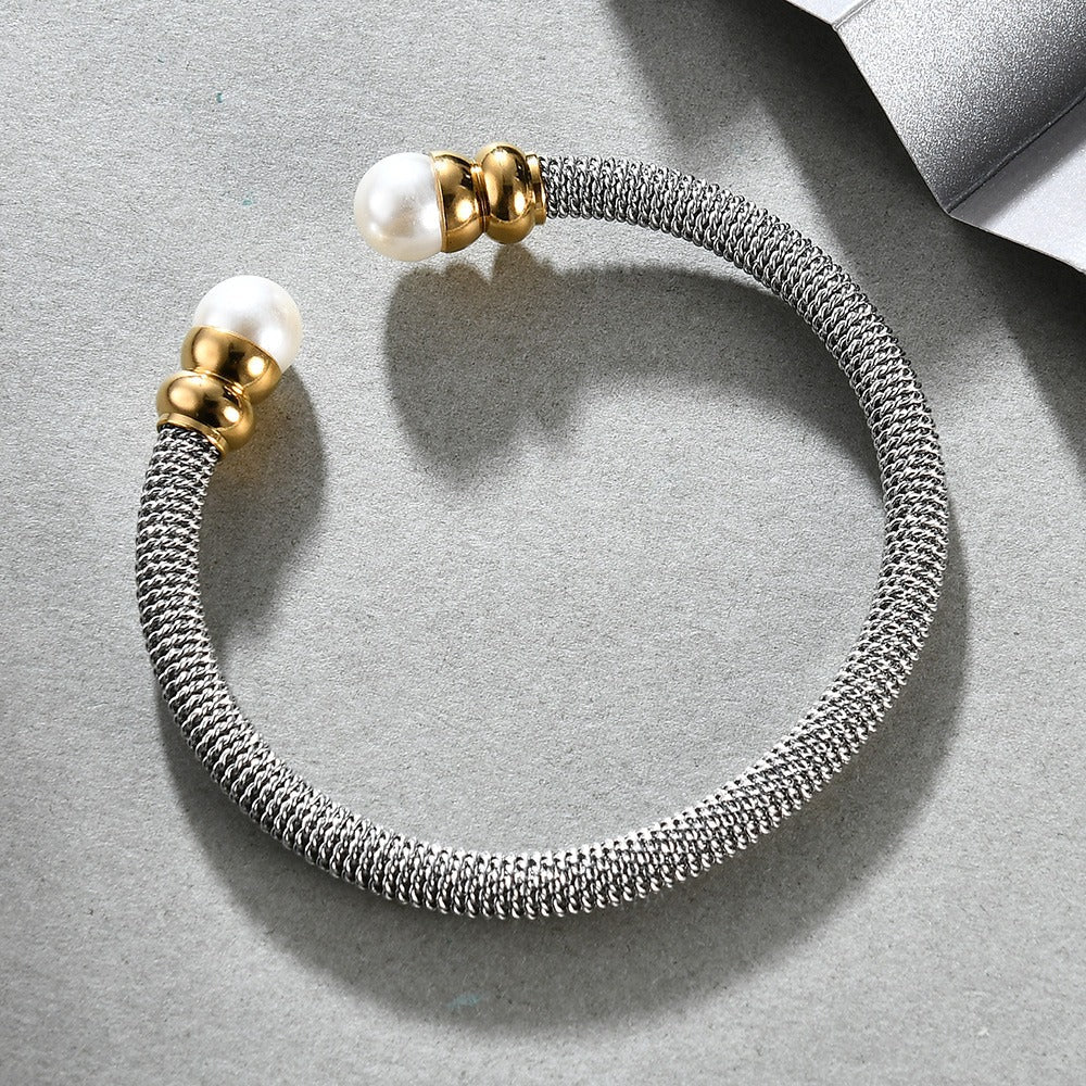 Imitation Pearl Bracelet for / Stainless Steel Bracelet in Gold and Silver Colour