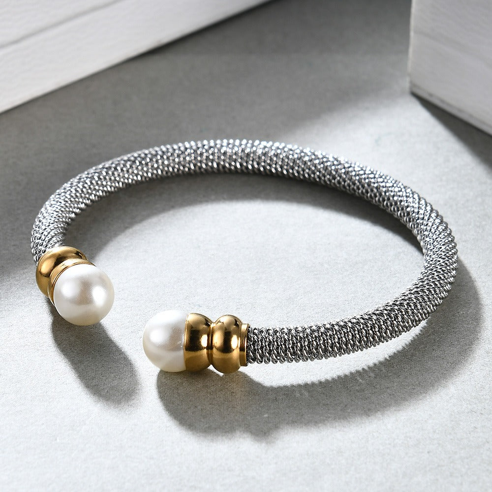 Imitation Pearl Bracelet for / Stainless Steel Bracelet in Gold and Silver Colour