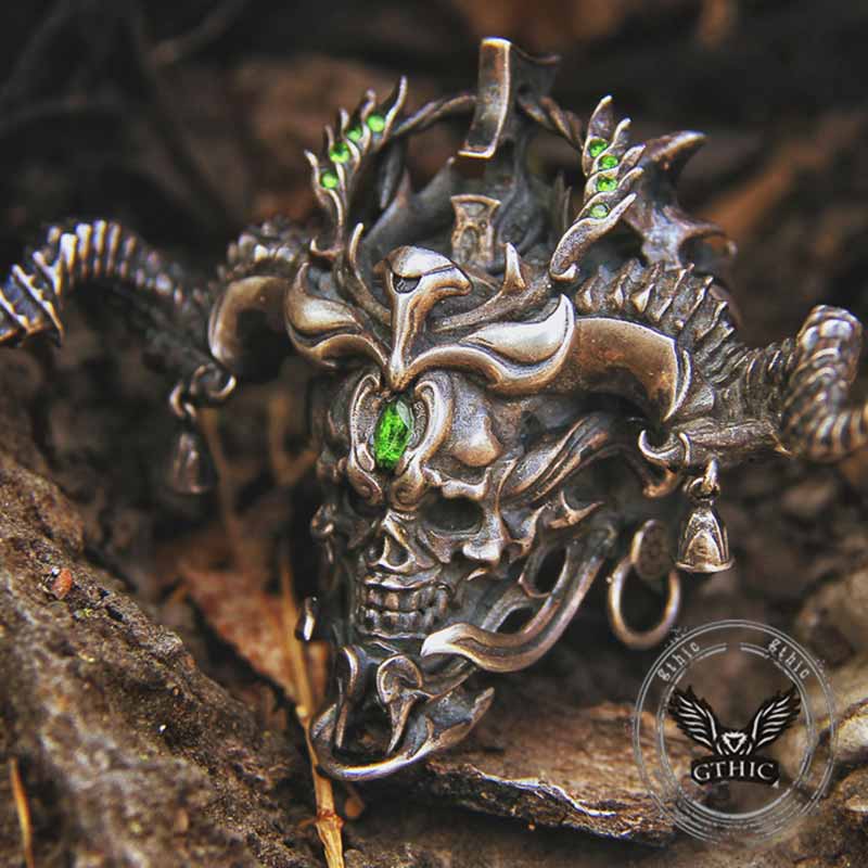 Imperial Horned Skull Gemstone Sterling Silver Ring