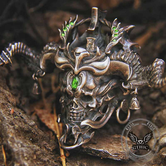 Imperial Horned Skull Gemstone Sterling Silver Ring