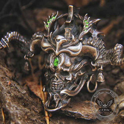Imperial Horned Skull Gemstone Sterling Silver Ring