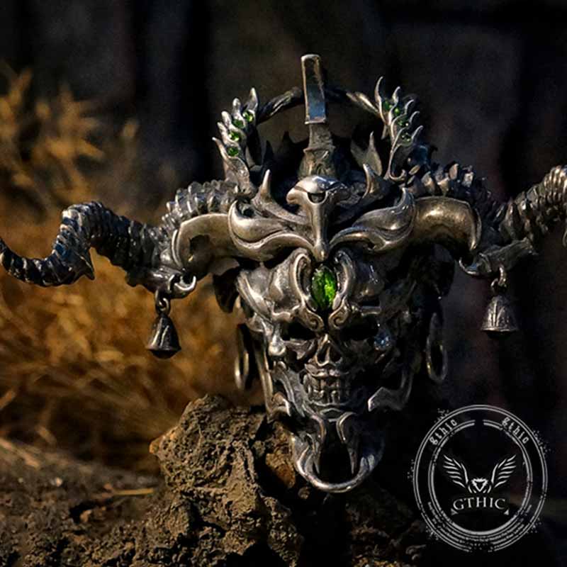 Imperial Horned Skull Gemstone Sterling Silver Ring