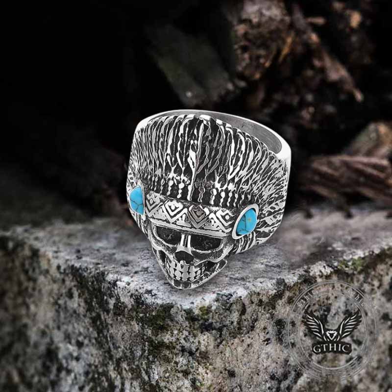 Indian Chief Skull Turquoise Stainless Steel Ring