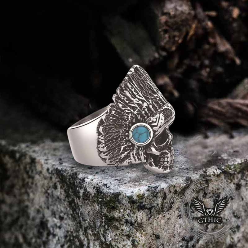 Indian Chief Skull Turquoise Stainless Steel Ring