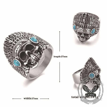 Indian Chief Skull Turquoise Stainless Steel Ring