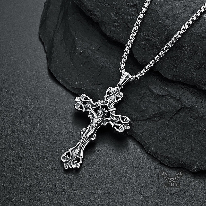 Inri Budded Cross Stainless Steel Pendant