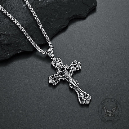 Inri Budded Cross Stainless Steel Pendant
