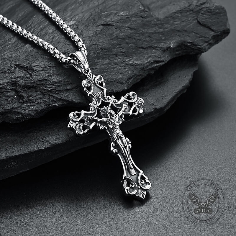 Inri Budded Cross Stainless Steel Pendant
