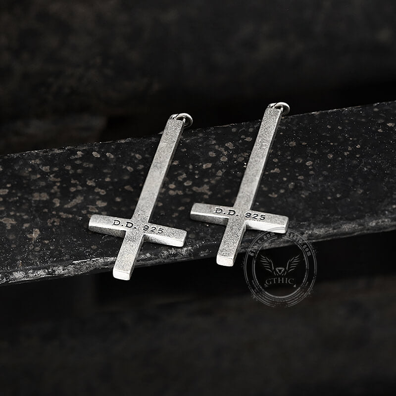 Inverted Cross Sterling Silver Earrings