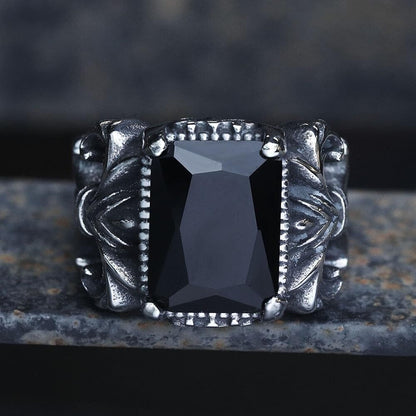 Iris Pattern Gem Stainless Steel Cz Ring
