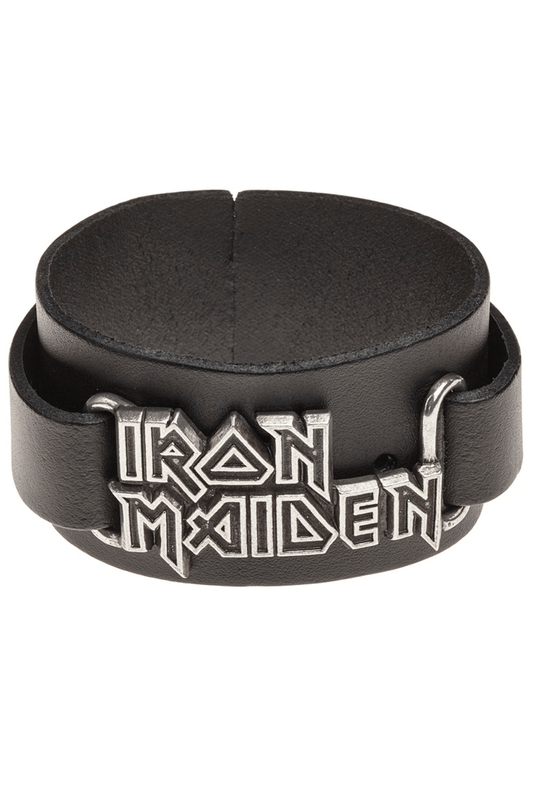 Iron Maiden Leather Wrist Strap With 3d Logo Plate