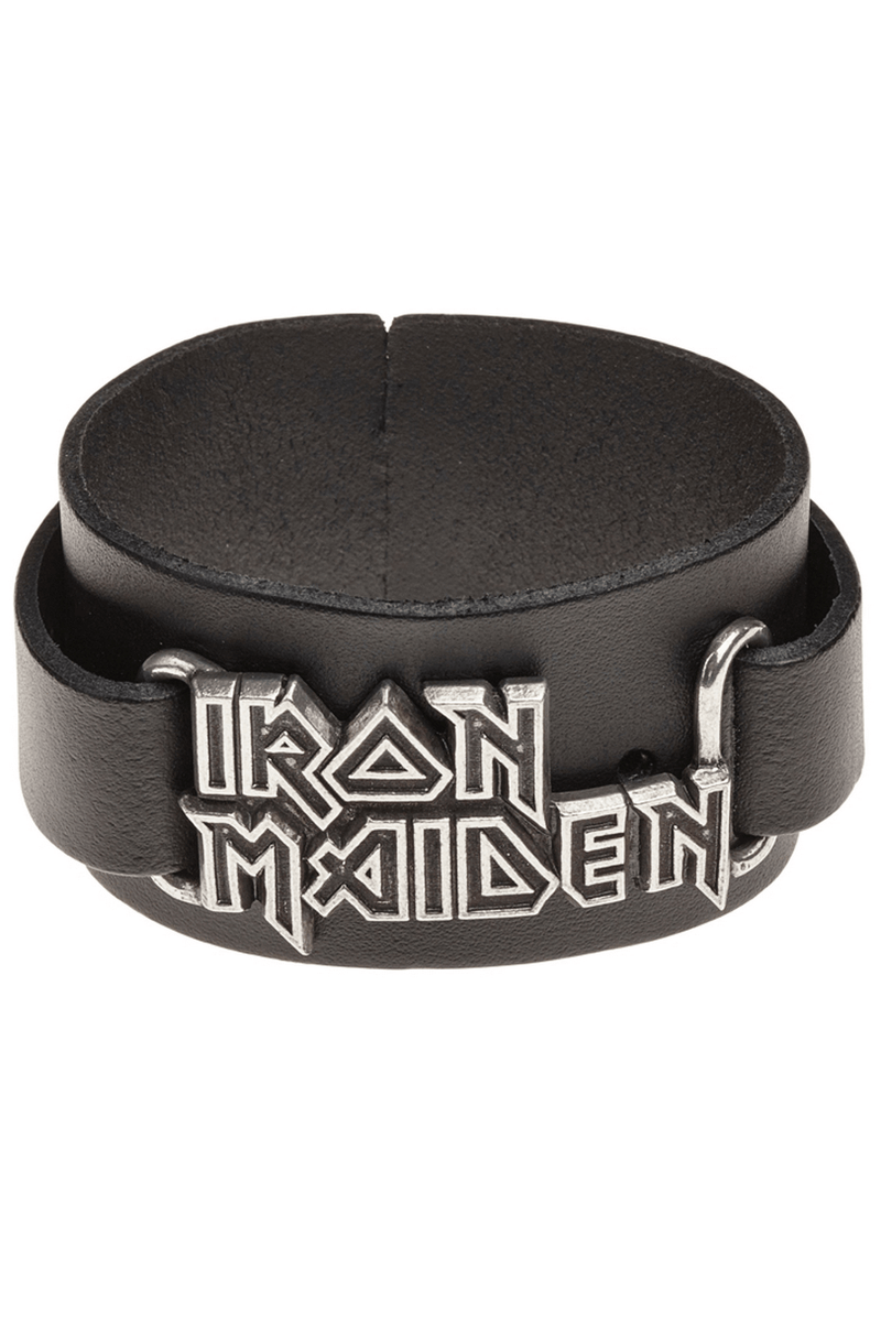 Iron Maiden Leather Wrist Strap With 3d Logo Plate