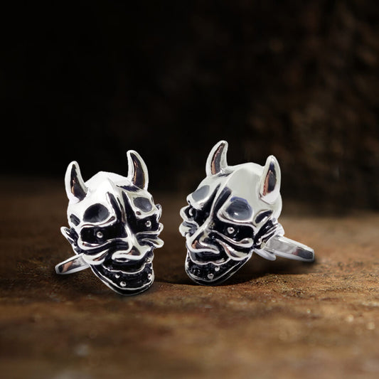 Japanese Demon Oni Brass Skull Cufflinks