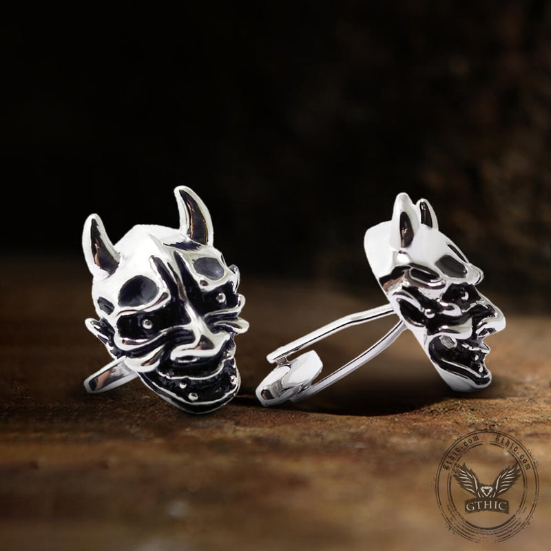Japanese Demon Oni Brass Skull Cufflinks