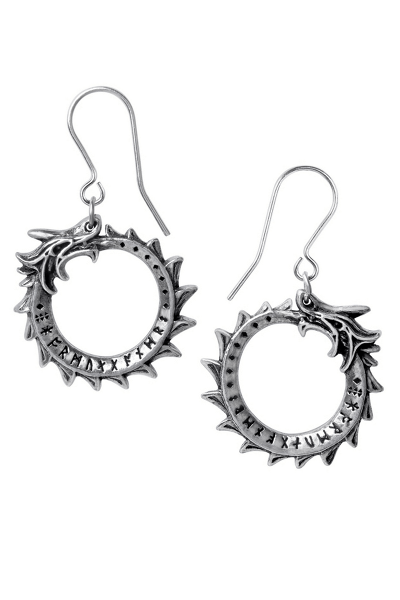 Jormungand Earrings With Norse Ouroboros Serpent Design