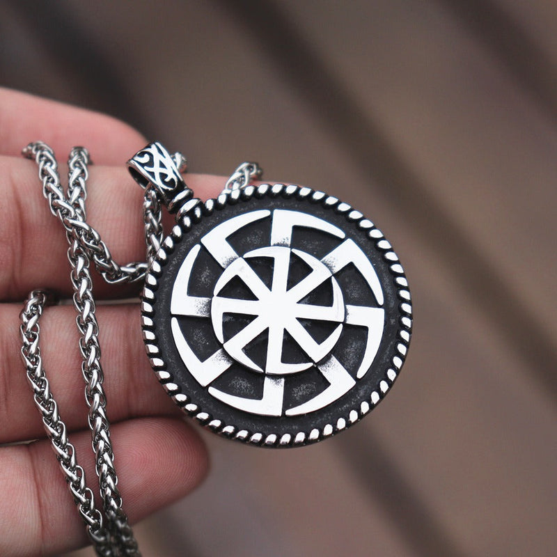 Kolovrat Pagan Stainless Steel Pendant / Slavic Symbol of the Sun / Unique Metal Jewelry