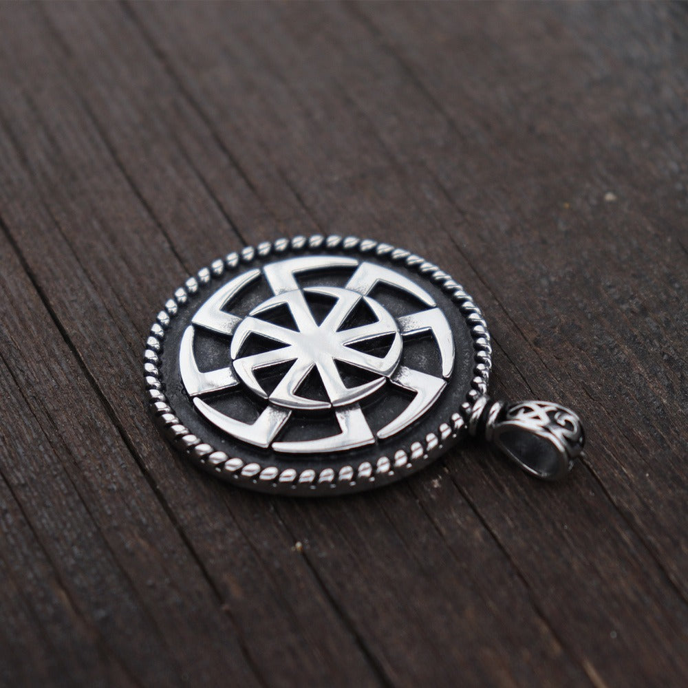 Kolovrat Pagan Stainless Steel Pendant / Slavic Symbol of the Sun / Unique Metal Jewelry