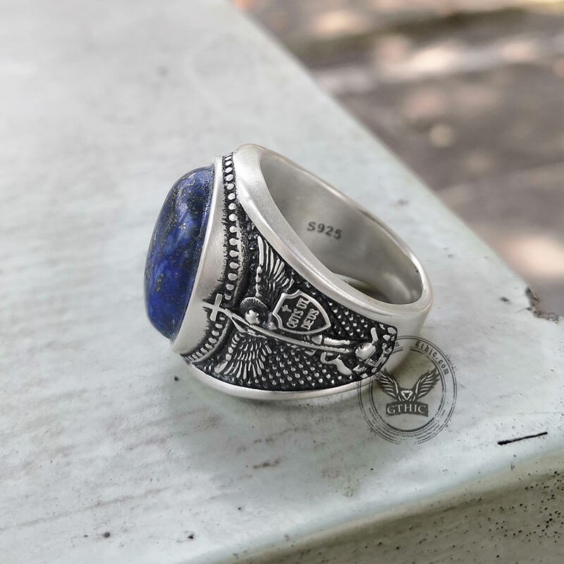 Lapis Lazuli Archangel Michael Sterling Silver Gemstone Ring