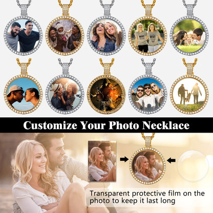 Customized Cz Picture Circle Chain Necklace With Calendar for