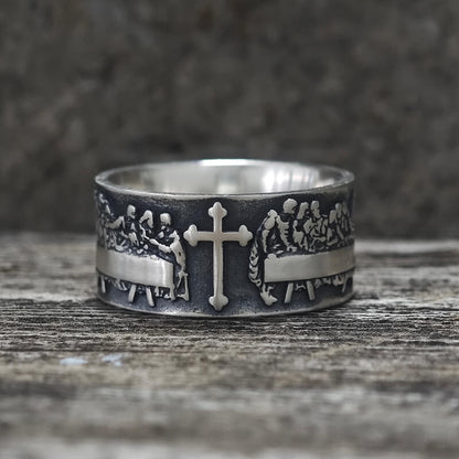 Last Supper Cross Sterling Silver Christian Ring