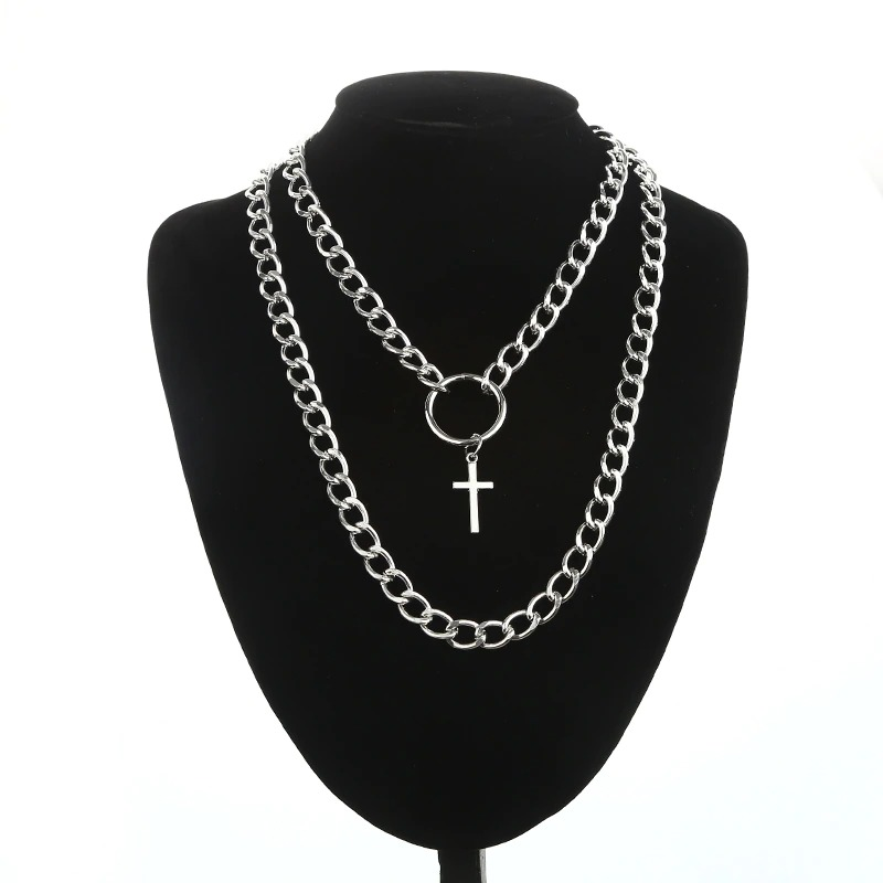 Layered Chain Necklace for in Punk Style / Cross Pendants / Aesthetic Jewelry