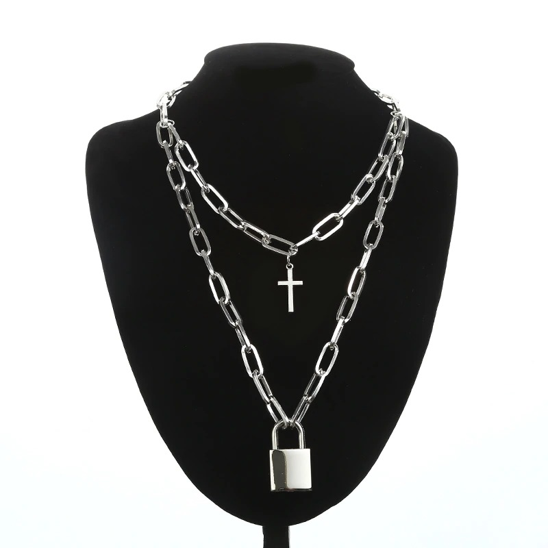 Layered Chain Necklace for in Punk Style / Cross Pendants / Aesthetic Jewelry