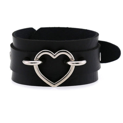 Leather Wristband Cuff Bracelets With Heart / Emo Bracelets for and