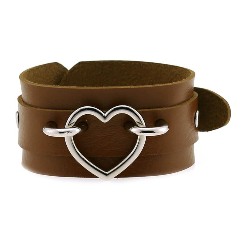 Leather Wristband Cuff Bracelets With Heart / Emo Bracelets for and