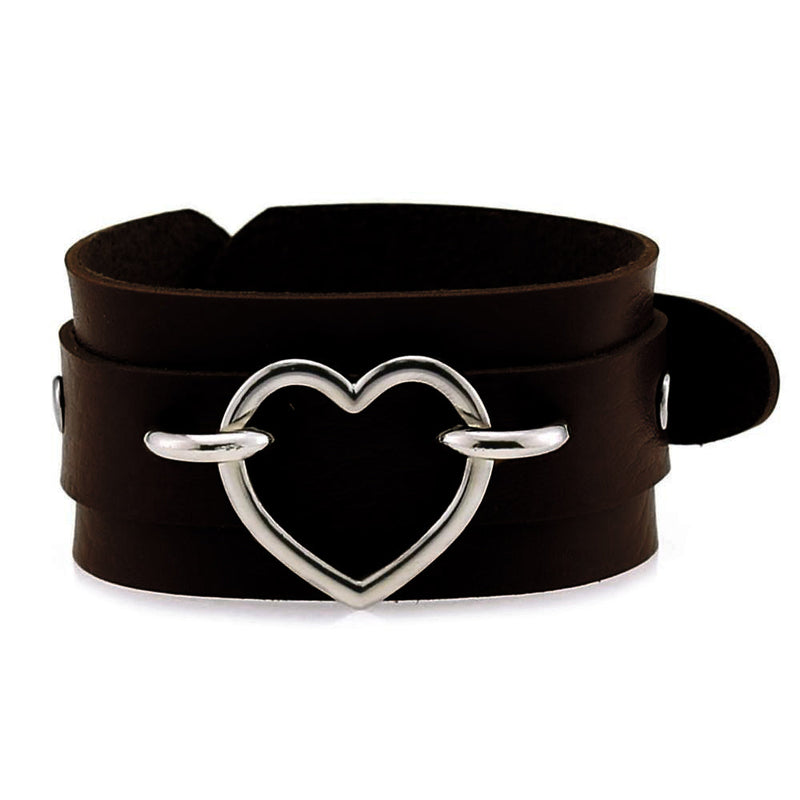 Leather Wristband Cuff Bracelets With Heart / Emo Bracelets for and