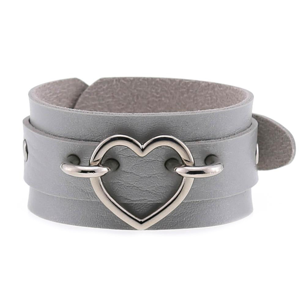 Leather Wristband Cuff Bracelets With Heart / Emo Bracelets for and