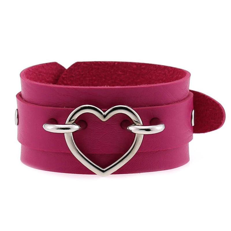 Leather Wristband Cuff Bracelets With Heart / Emo Bracelets for and