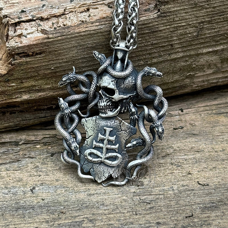 Leviathan Cross Snake Sterling Silver Skull Pendant