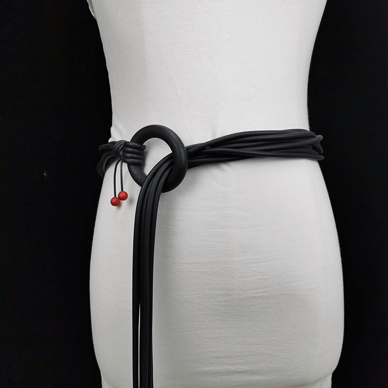 Long Adjustable Necklace for With Red Beads / Gothic Handmade Rubber Accessories