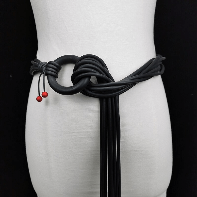Long Adjustable Necklace for With Red Beads / Gothic Handmade Rubber Accessories