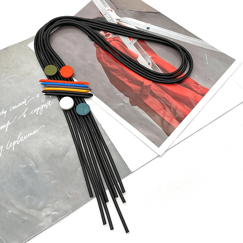 Long Tassel Necklace for / Handmade Rubber Pendant Necklace