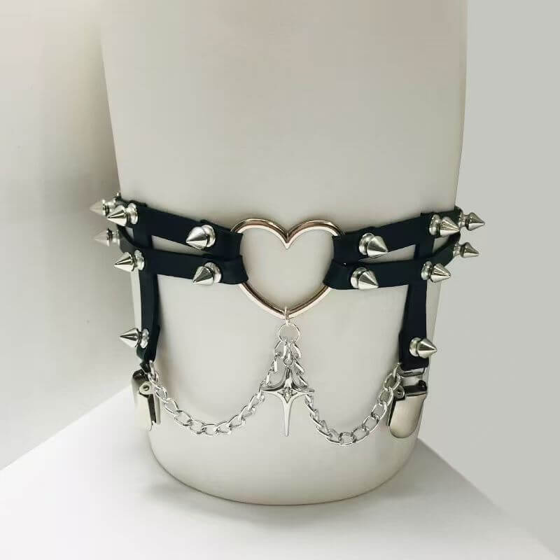 Love Chain Leather Rivet Y2k Adjustable Thigh Ring
