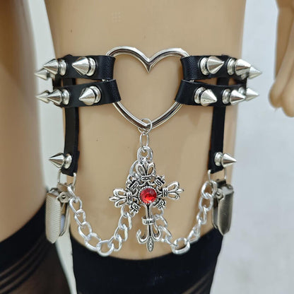 Love Chain Leather Rivet Y2k Adjustable Thigh Ring