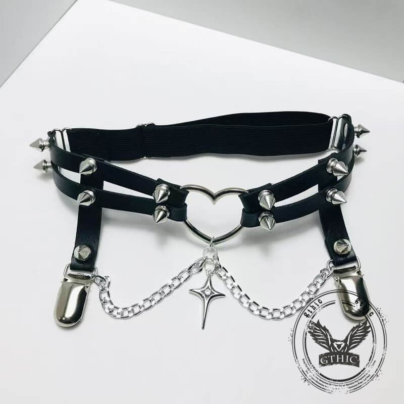 Love Chain Leather Rivet Y2k Adjustable Thigh Ring