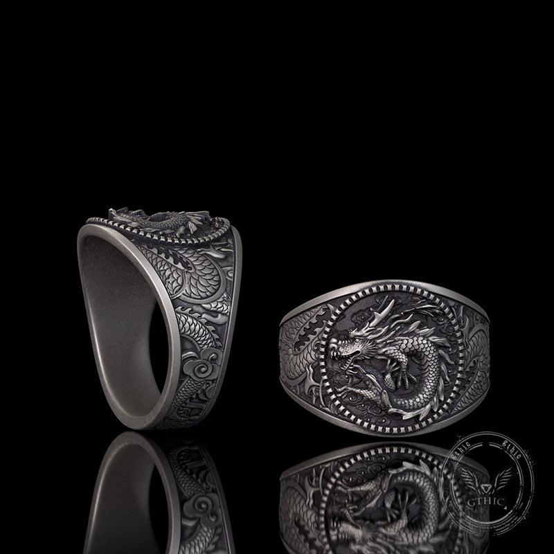 Lucky Cloud Chinese Dragon Sterling Silver Ring