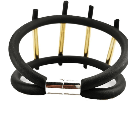 Black Color Charm Bracelets With Magnetic Clasp / Punk Style Rubber Wide Bracelets