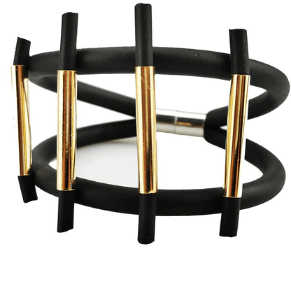 Black Color Charm Bracelets With Magnetic Clasp / Punk Style Rubber Wide Bracelets
