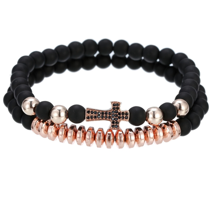 Bracelet Natural Lava Stone Beads With Cross / Alternative Jewelry